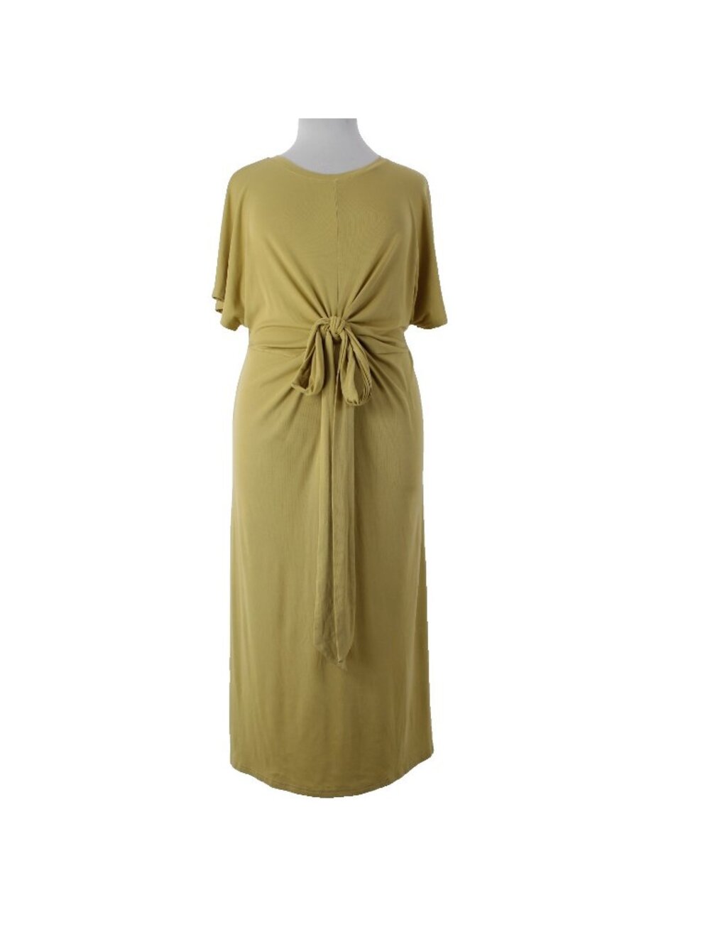 Mittoshop Dress Sz L Green Front Knot Tie Polyester Rayon Spandex Dress
